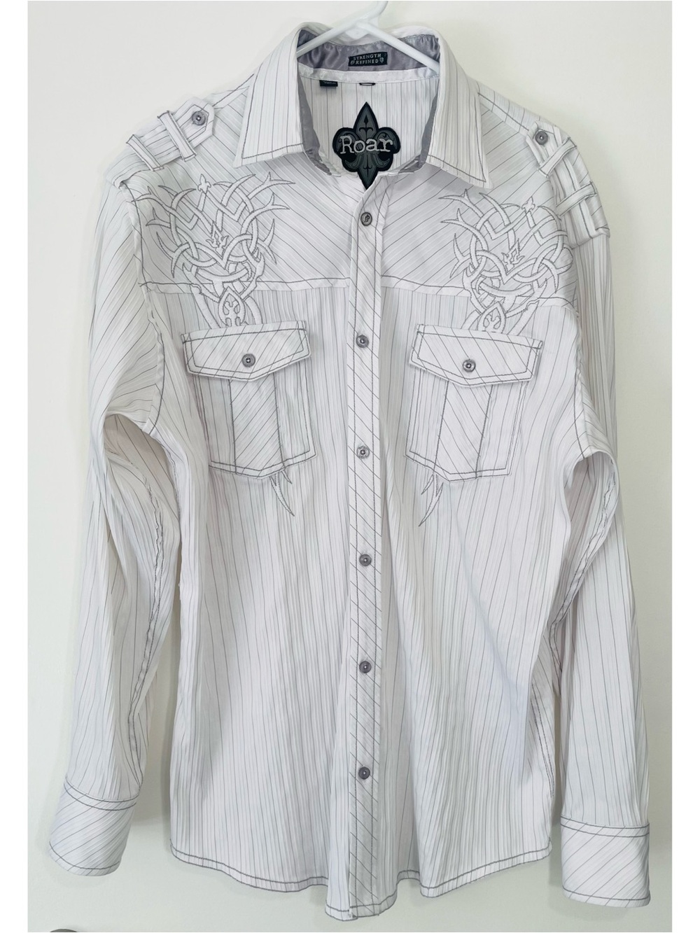 Roar Prevail White Long Sleeve Button Up Shirt